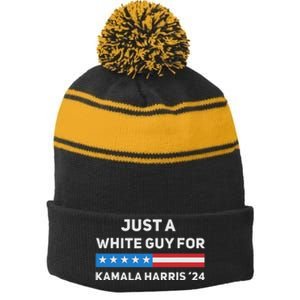 Just A White Guy For Kamala Harris 2024 President Election Stripe Pom Pom Beanie