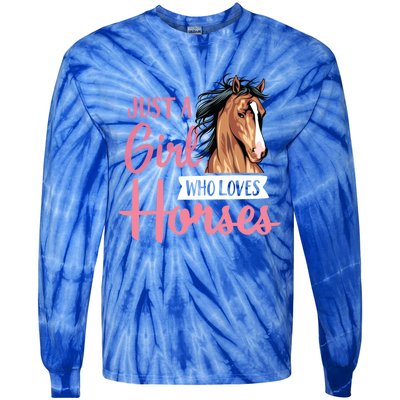 Just A Who Loves Horses Cute Horseback Riding Lesson Gift Tie-Dye Long Sleeve Shirt