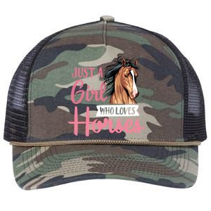 Just A Who Loves Horses Cute Horseback Riding Lesson Gift Retro Rope Trucker Hat Cap