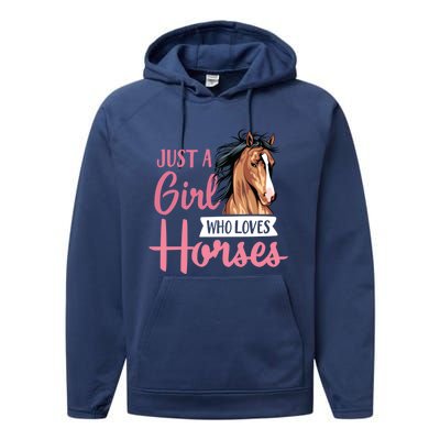 Just A Who Loves Horses Cute Horseback Riding Lesson Gift Performance Fleece Hoodie