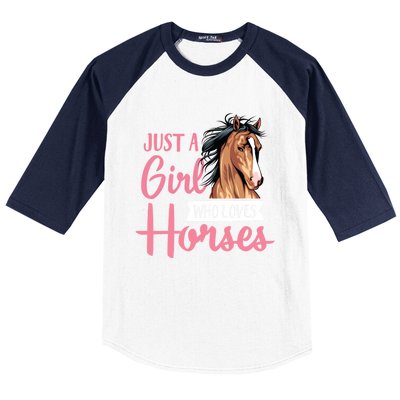 Just A Who Loves Horses Cute Horseback Riding Lesson Gift Baseball Sleeve Shirt