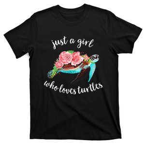 Just A Who Loves Turtles Floral Sea Turtle T-Shirt