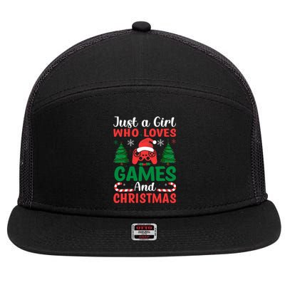 Just A Who Loves Video Games And Christmas Gift 7 Panel Mesh Trucker Snapback Hat