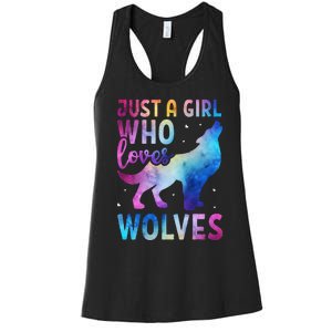 Just A Who Loves Wolves Watercolor Cute Animal Lovers Women's Racerback Tank