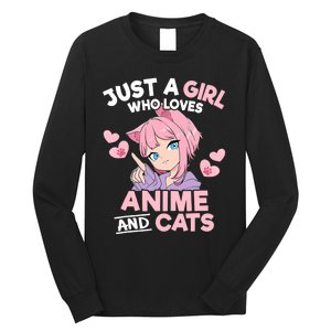 Just A Who Loves Anime And Cats Cute Otaku Manga Long Sleeve Shirt