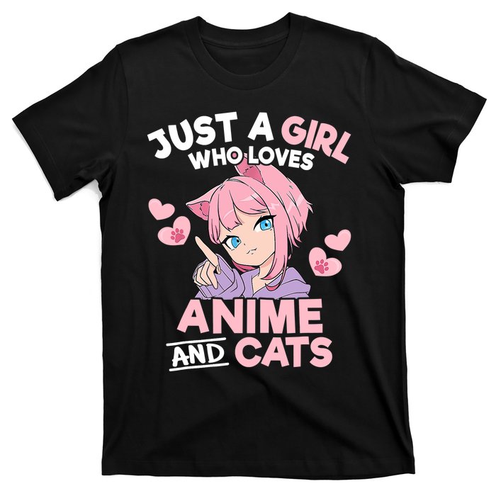 Just A Who Loves Anime And Cats Cute Otaku Manga T-Shirt