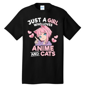 Just A Who Loves Anime And Cats Cute Otaku Manga Tall T-Shirt