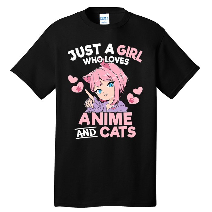 Just A Who Loves Anime And Cats Cute Otaku Manga Tall T-Shirt