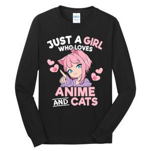 Just A Who Loves Anime And Cats Cute Otaku Manga Tall Long Sleeve T-Shirt