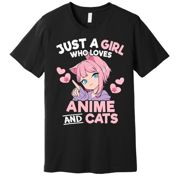 Just A Who Loves Anime And Cats Cute Otaku Manga Premium T-Shirt