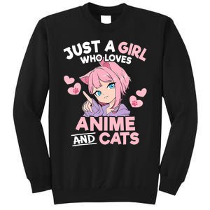 Just A Who Loves Anime And Cats Cute Otaku Manga Tall Sweatshirt