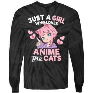 Just A Who Loves Anime And Cats Cute Otaku Manga Tie-Dye Long Sleeve Shirt