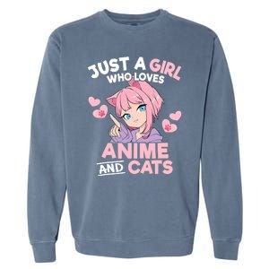 Just A Who Loves Anime And Cats Cute Otaku Manga Garment-Dyed Sweatshirt