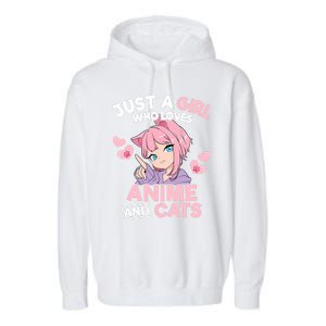 Just A Who Loves Anime And Cats Cute Otaku Manga Garment-Dyed Fleece Hoodie