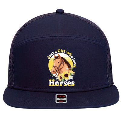 Just A Who Loves Horses Riding 7 Panel Mesh Trucker Snapback Hat