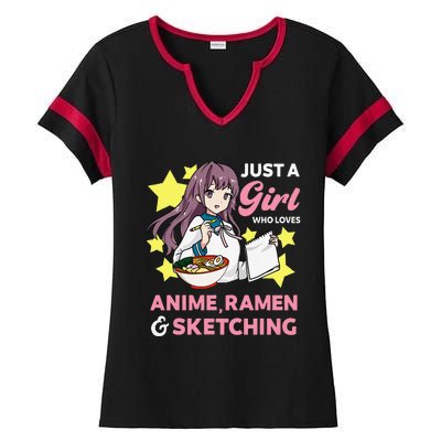 Just A  Who Loves Anime Ra and Sketching Drawing Art Ladies Halftime Notch Neck Tee