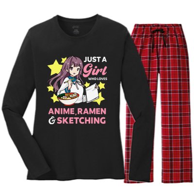 Just A  Who Loves Anime Ra and Sketching Drawing Art Women's Long Sleeve Flannel Pajama Set 