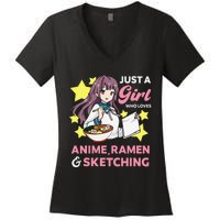 Just A  Who Loves Anime Ra and Sketching Drawing Art Women's V-Neck T-Shirt