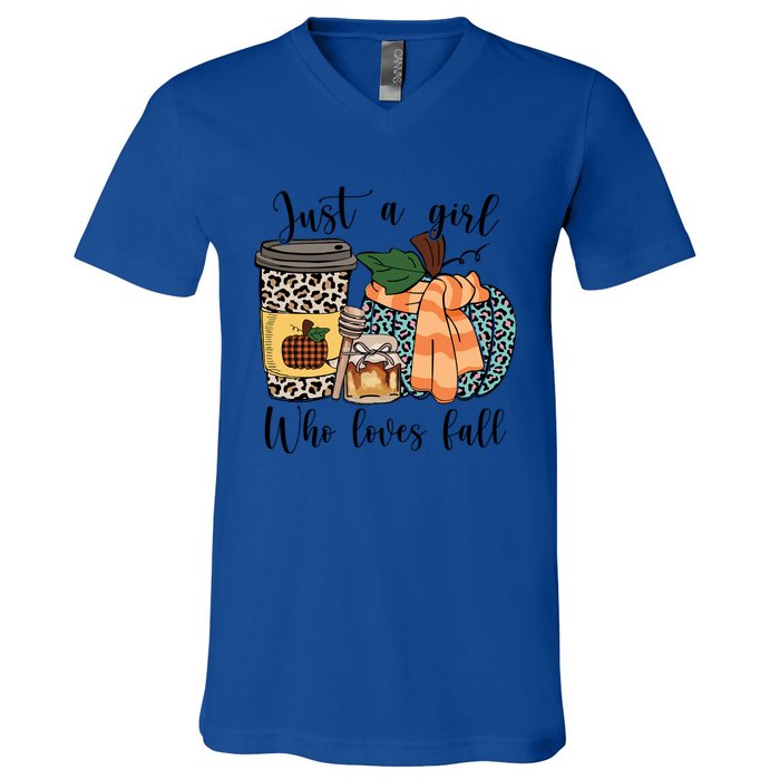 Just A Who Loves Fall Pumpin Spice Latte Cute Autumn Gift V-Neck T-Shirt