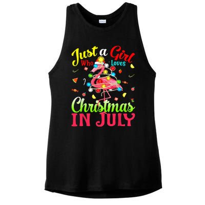 Just A Who Loves Christmas In July Flamingo Ladies PosiCharge Tri-Blend Wicking Tank