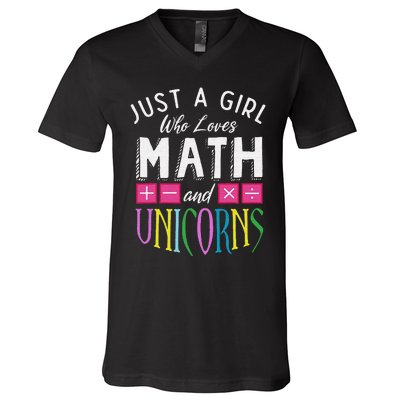 Just a  who loves Math & Unicorns Funny Mathematics V-Neck T-Shirt