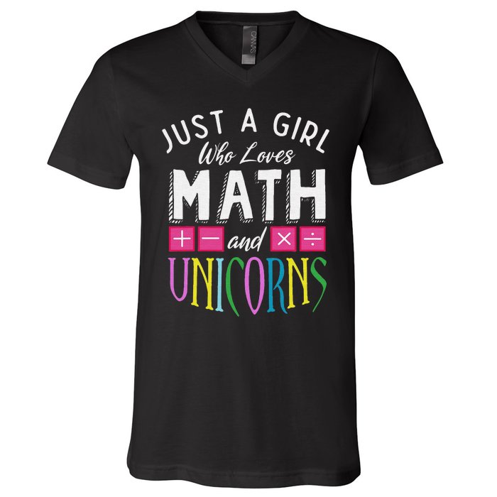 Just a  who loves Math & Unicorns Funny Mathematics V-Neck T-Shirt