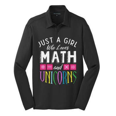 Just a  who loves Math & Unicorns Funny Mathematics Silk Touch Performance Long Sleeve Polo