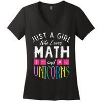 Just a  who loves Math & Unicorns Funny Mathematics Women's V-Neck T-Shirt