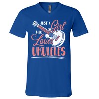 Just A Who Loves Ukuleles Ukulele Gift V-Neck T-Shirt