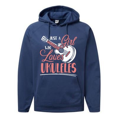 Just A Who Loves Ukuleles Ukulele Gift Performance Fleece Hoodie