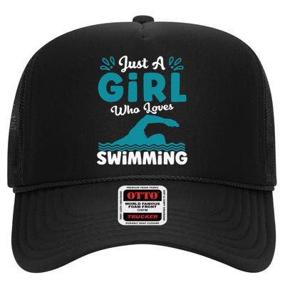 Just A Who Loves Swimming Swimmer Swim Lover High Crown Mesh Back Trucker Hat