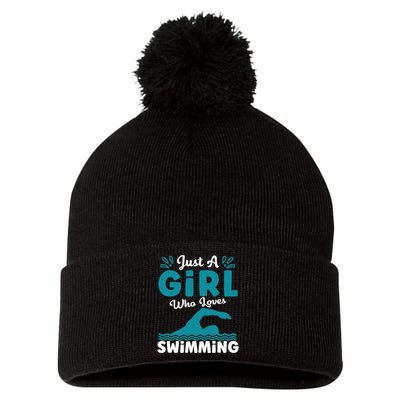 Just A Who Loves Swimming Swimmer Swim Lover Pom Pom 12in Knit Beanie