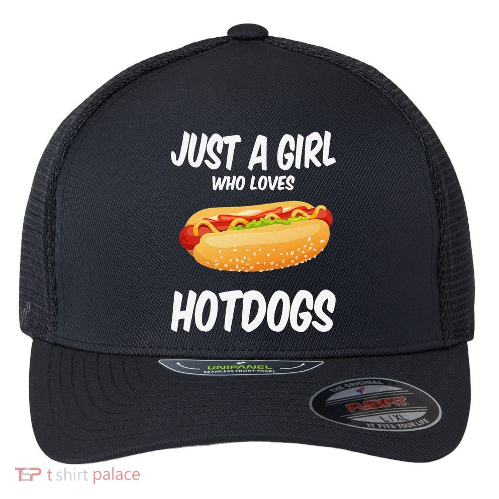 Just A Who Loves Hotdogs Cuts Hot Dog Birthday Flexfit Unipanel Trucker Cap