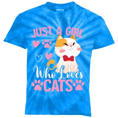 Just A Who Loves Cats Gift Cute Cat Lover Great Gift Kids Tie-Dye T-Shirt