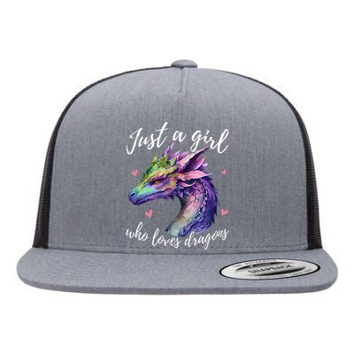 Just A Who Loves Dragons Cute Dragon Watercolor Flat Bill Trucker Hat