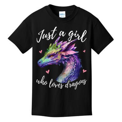 Just A Who Loves Dragons Cute Dragon Watercolor Kids T-Shirt