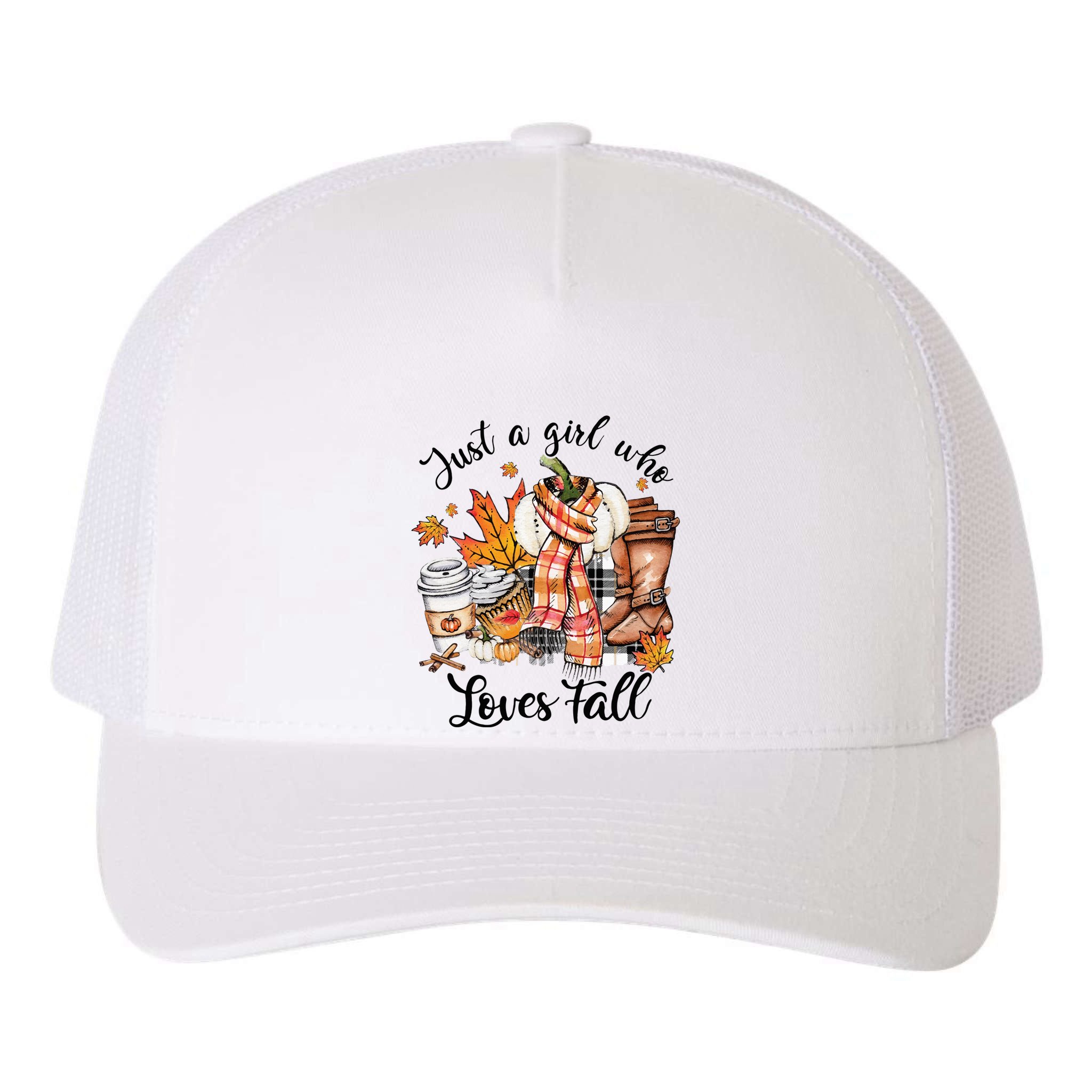 Just A Who Loves Fall Pumpkin Spice Autumn Yupoong Adult 5-Panel Trucker Hat