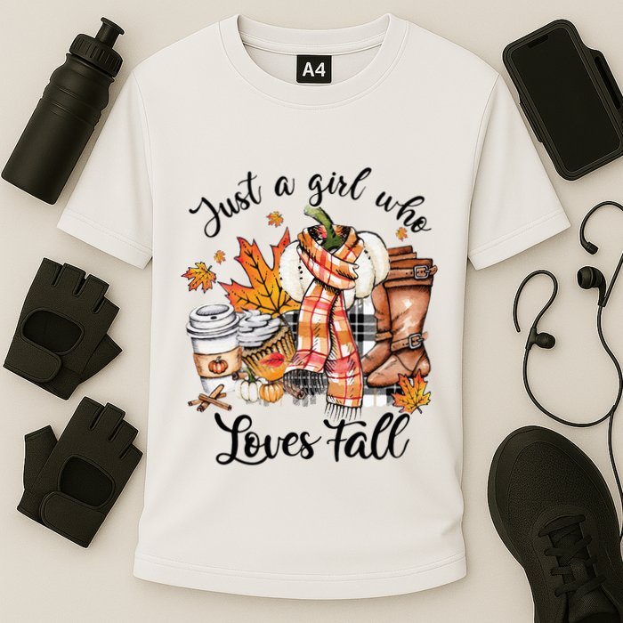 Just A Who Loves Fall Pumpkin Spice Autumn Cooling Performance Crew T-Shirt