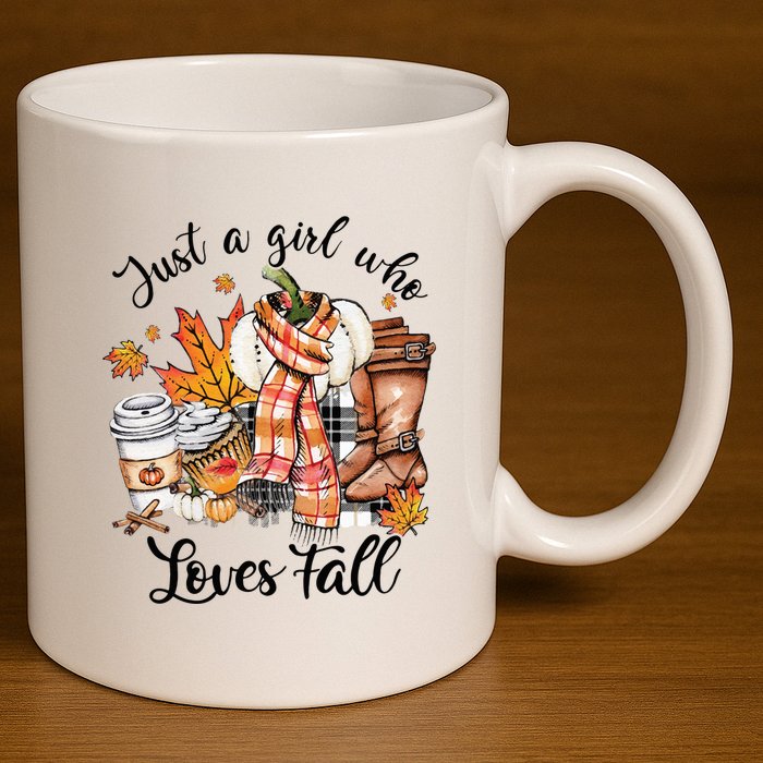 Just A Who Loves Fall Pumpkin Spice Autumn 11oz C Handle Ceramic Mug