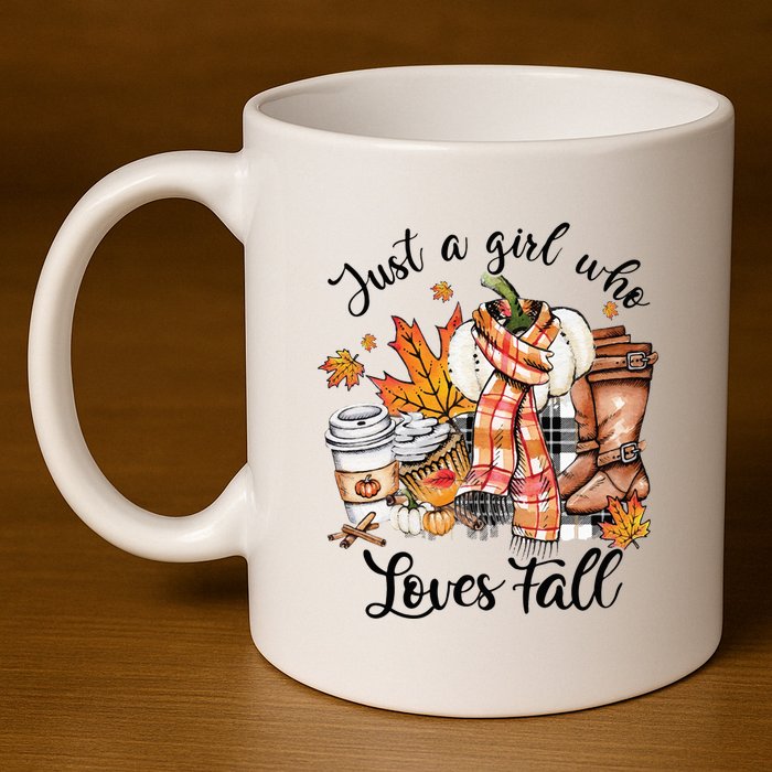 Just A Who Loves Fall Pumpkin Spice Autumn 11oz C Handle Ceramic Mug