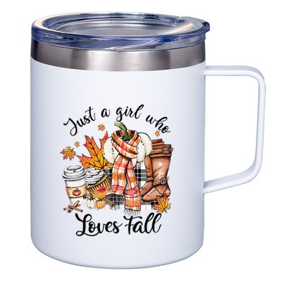 Just A Who Loves Fall Pumpkin Spice Autumn 12oz Stainless Steel Coffee Mug