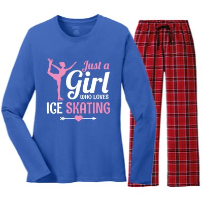 Just A Who Loves Ice Skating Figure Skate Skater Gift Cute Gift Women's Long Sleeve Flannel Pajama Set 