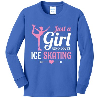 Just A Who Loves Ice Skating Figure Skate Skater Gift Cute Gift Kids Long Sleeve Shirt