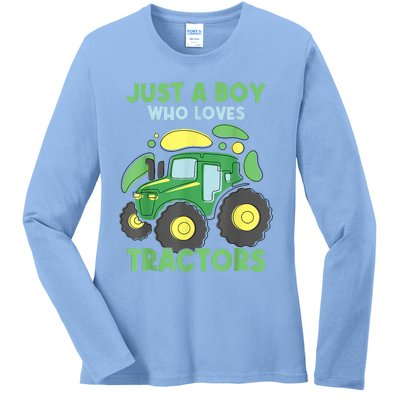 Just A Who Loves Tractors Funny Tractor Lover Ladies Long Sleeve Shirt