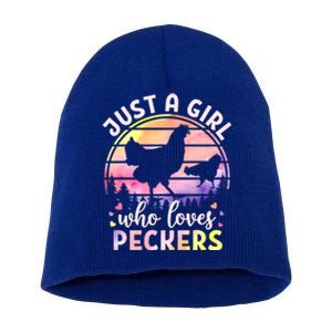 Just A Who Loves Peckers Watercolor Chicken Lovers Funny Gift Short Acrylic Beanie