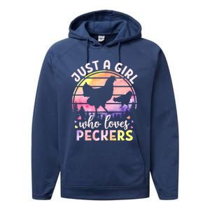 Just A Who Loves Peckers Watercolor Chicken Lovers Funny Gift Performance Fleece Hoodie