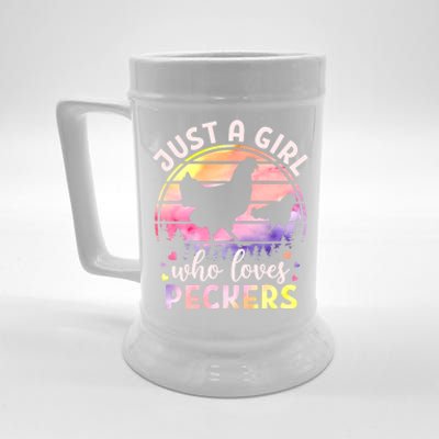 Just A Who Loves Peckers Watercolor Chicken Lovers Funny Gift Beer Stein