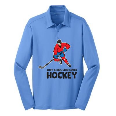 Just A Who Loves Ice Hockeys Funny Hockey Gift Silk Touch Performance Long Sleeve Polo