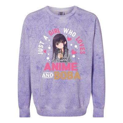 Just A Who Loves Anime And Boba Tea Anime Merch Colorblast Crewneck Sweatshirt