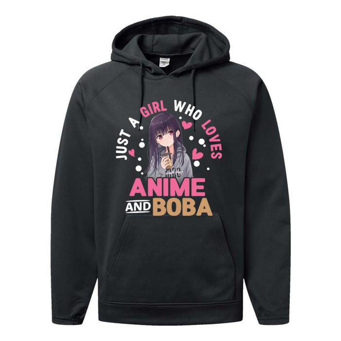 Just A Who Loves Anime And Boba Tea Anime Merch Performance Fleece Hoodie